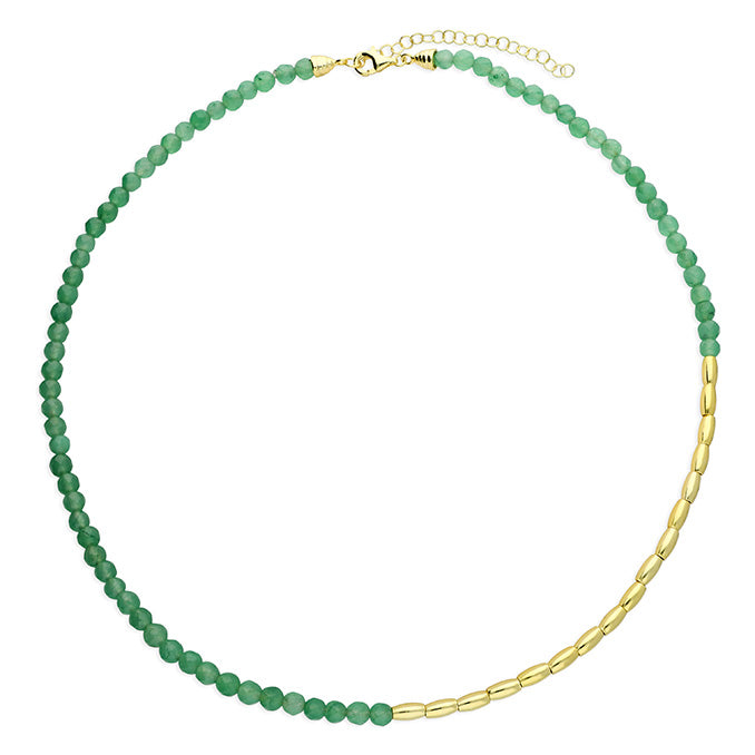 Green Quartz Beaded Necklace With Gold or Silver Beads