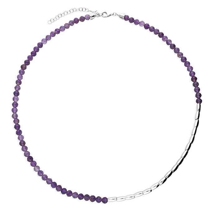 Amethyst Beaded Necklace with Gold or Silver Beads