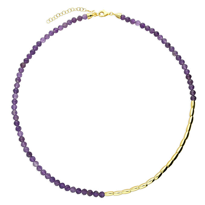Amethyst Beaded Necklace with Gold or Silver Beads