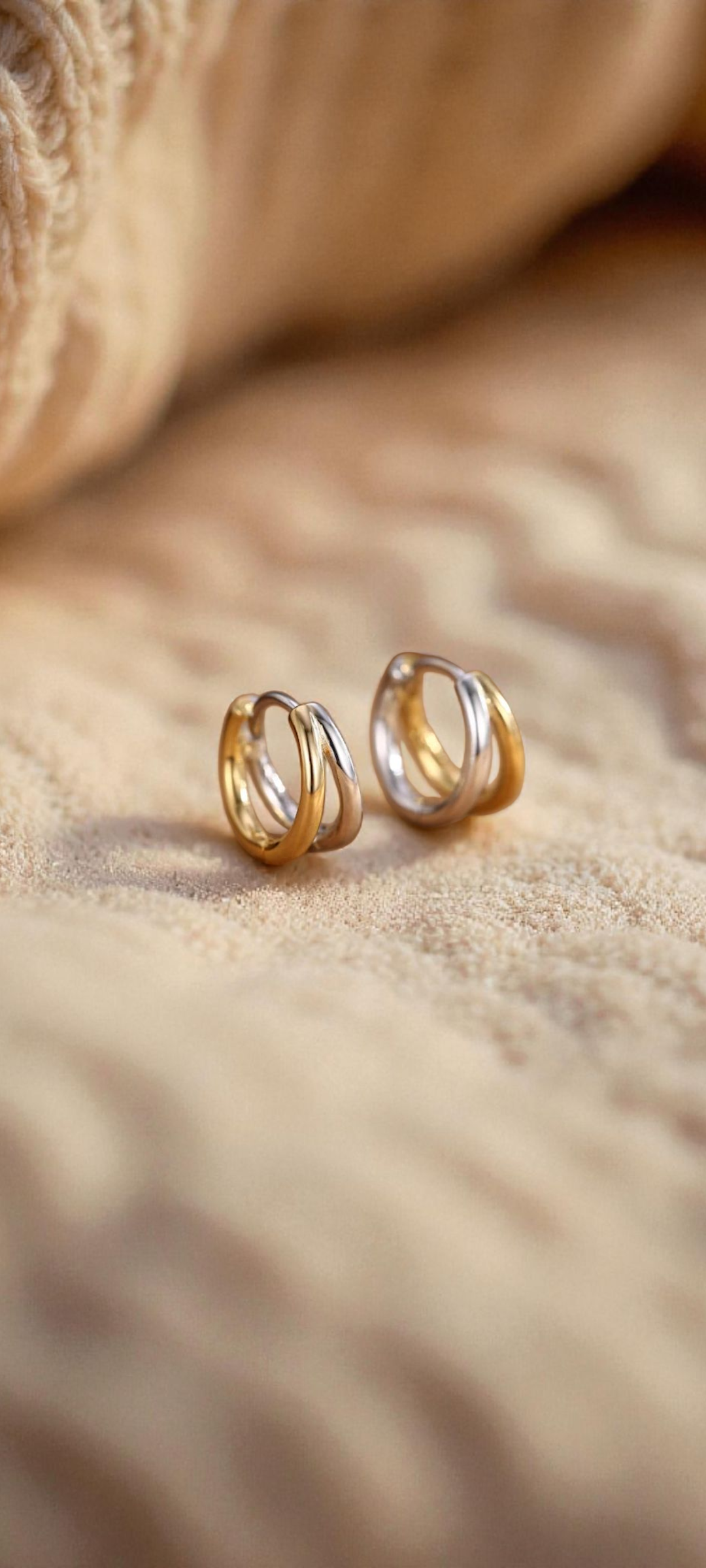 Alina Interlocking Two-Tone Mini Hoops | 18K Gold-Plated & Rhodium Sterling Silver | Everyday Luxury