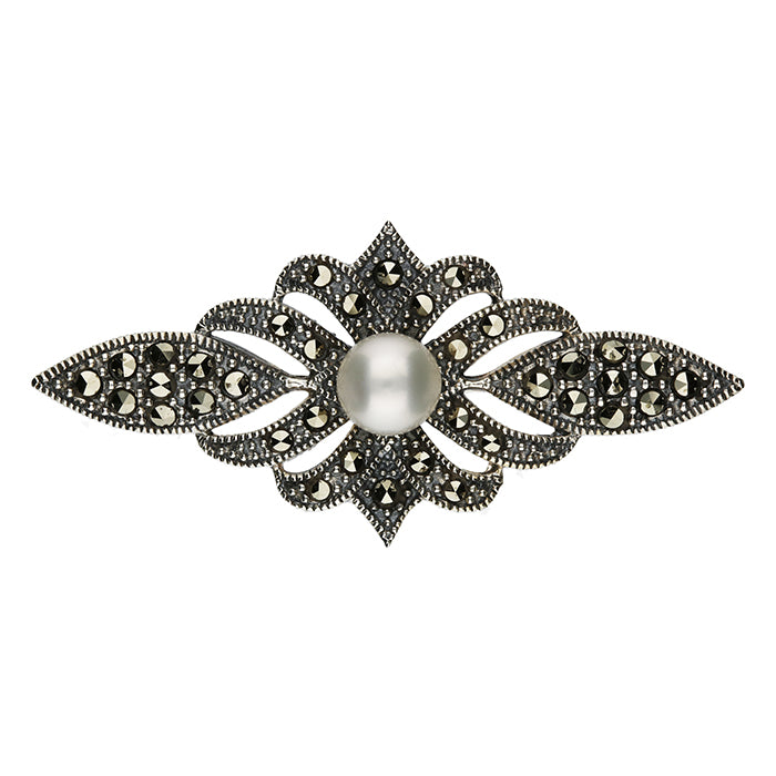 Pearl & Marcasite Brooch | Sterling Silver | On Trend
