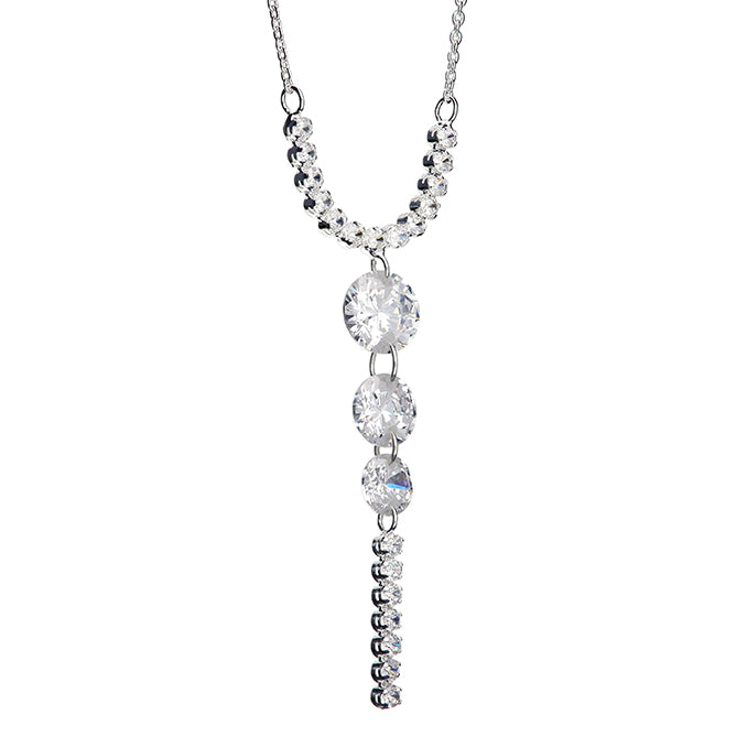 Silver Crystal Drop Necklace | Elegant Sparkle Pendant | Timeless Glamour