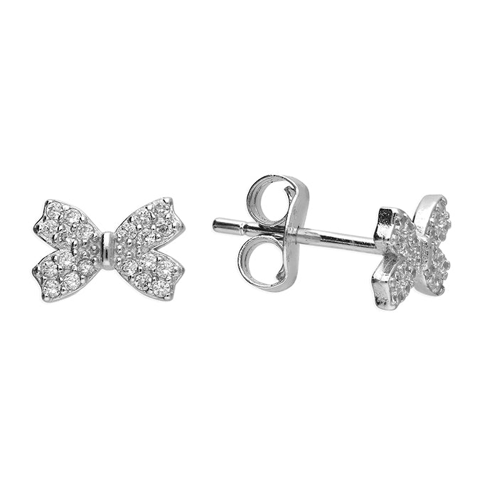 Bow Sparkle Stud Earrings – Sterling Silver | Timeless Feminine Elegance