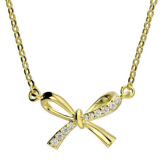 Gold Bow Necklace | Dainty Sparkle Pendant | Feminine Everyday Luxury