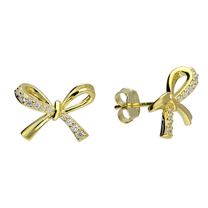 Gold Bow Stud Earrings | Dainty Sparkle Jewellery | Elegant Everyday Style