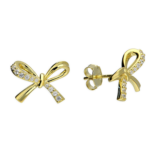 Gold Bow Stud Earrings | Dainty Sparkle Jewellery | Elegant Everyday Style
