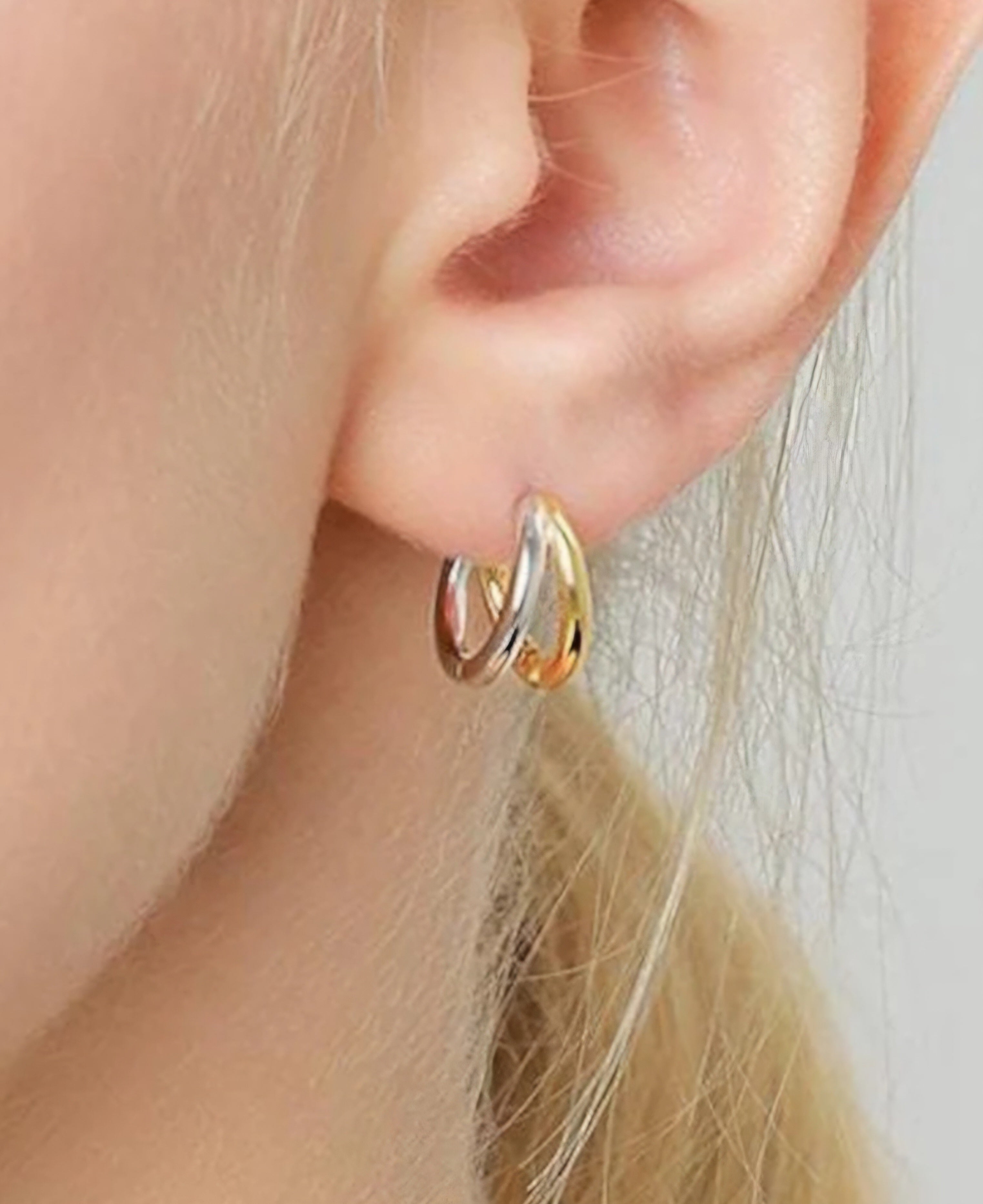 Two-Tone Mini Hoops | 18K Gold-Plated & Rhodium Sterling Silver | Everyday Luxury