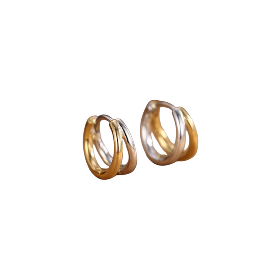 Alina Interlocking Two-Tone Mini Hoops | 18K Gold-Plated & Rhodium Sterling Silver | Everyday Luxury