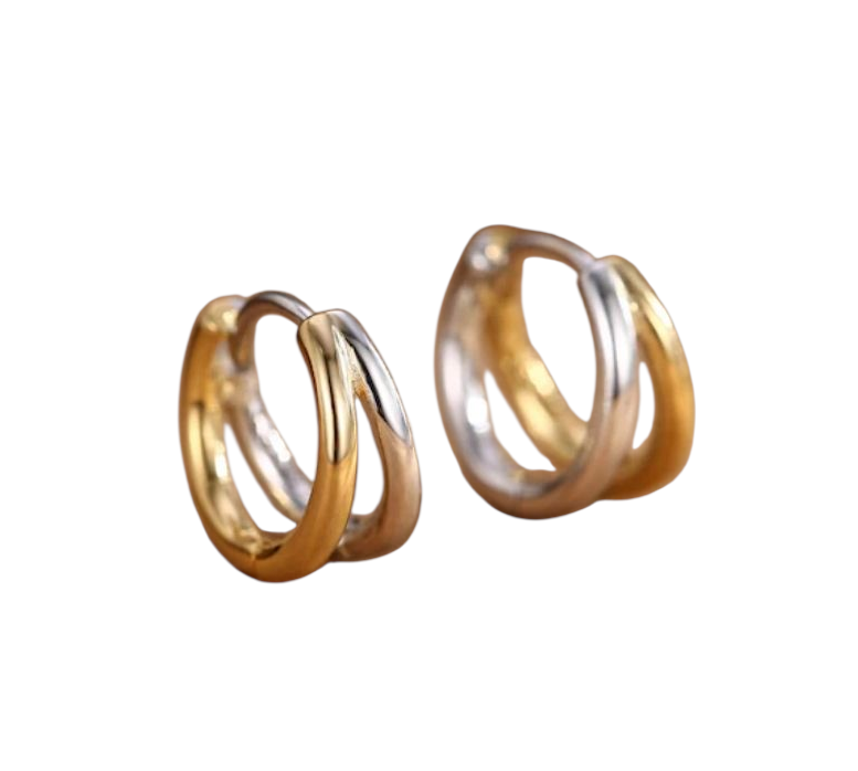 Two-Tone Mini Hoops | 18K Gold-Plated & Rhodium Sterling Silver | Everyday Luxury