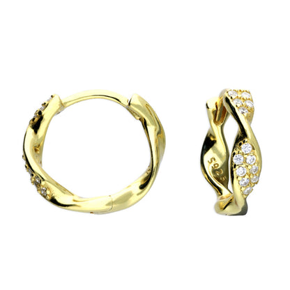 Elise Twisted CZ Hoop Earrings Twisted Hoop Earrings with Cubic Zirconia – Gold Vermeil or Sterling Silver | Elegant Hoop Jewellery UK
