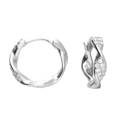 Elise Twisted CZ Hoop Earrings Twisted Hoop Earrings with Cubic Zirconia – Gold Vermeil or Sterling Silver | Elegant Hoop Jewellery UK